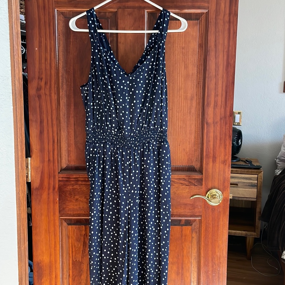 Loft navy polka dot jumpsuit